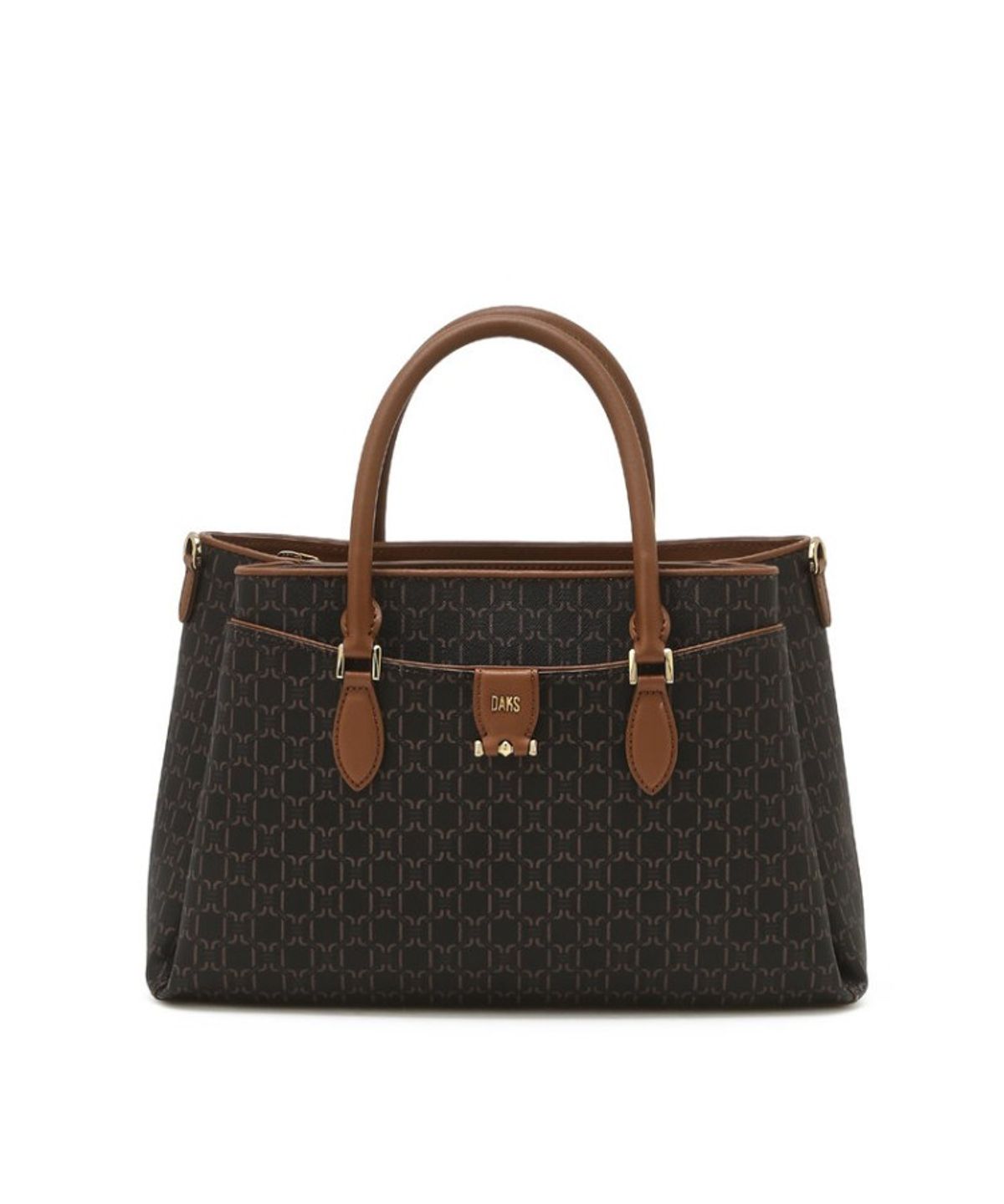 닥스 여성 액세서리(DAKS WOMENS ACCESSORIES) 브라운 DD 패턴 가죽 토트백_DCBA6E873W3