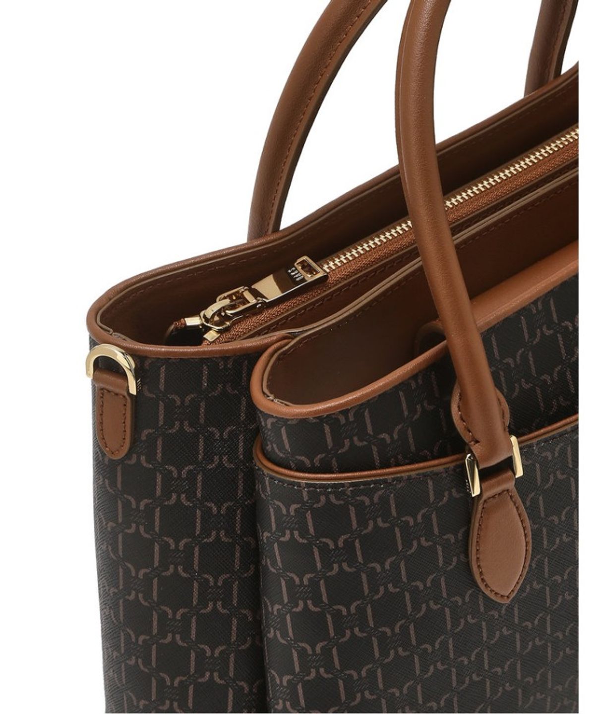 닥스 여성 액세서리(DAKS WOMENS ACCESSORIES) 브라운 DD 패턴 가죽 토트백_DCBA6E873W3