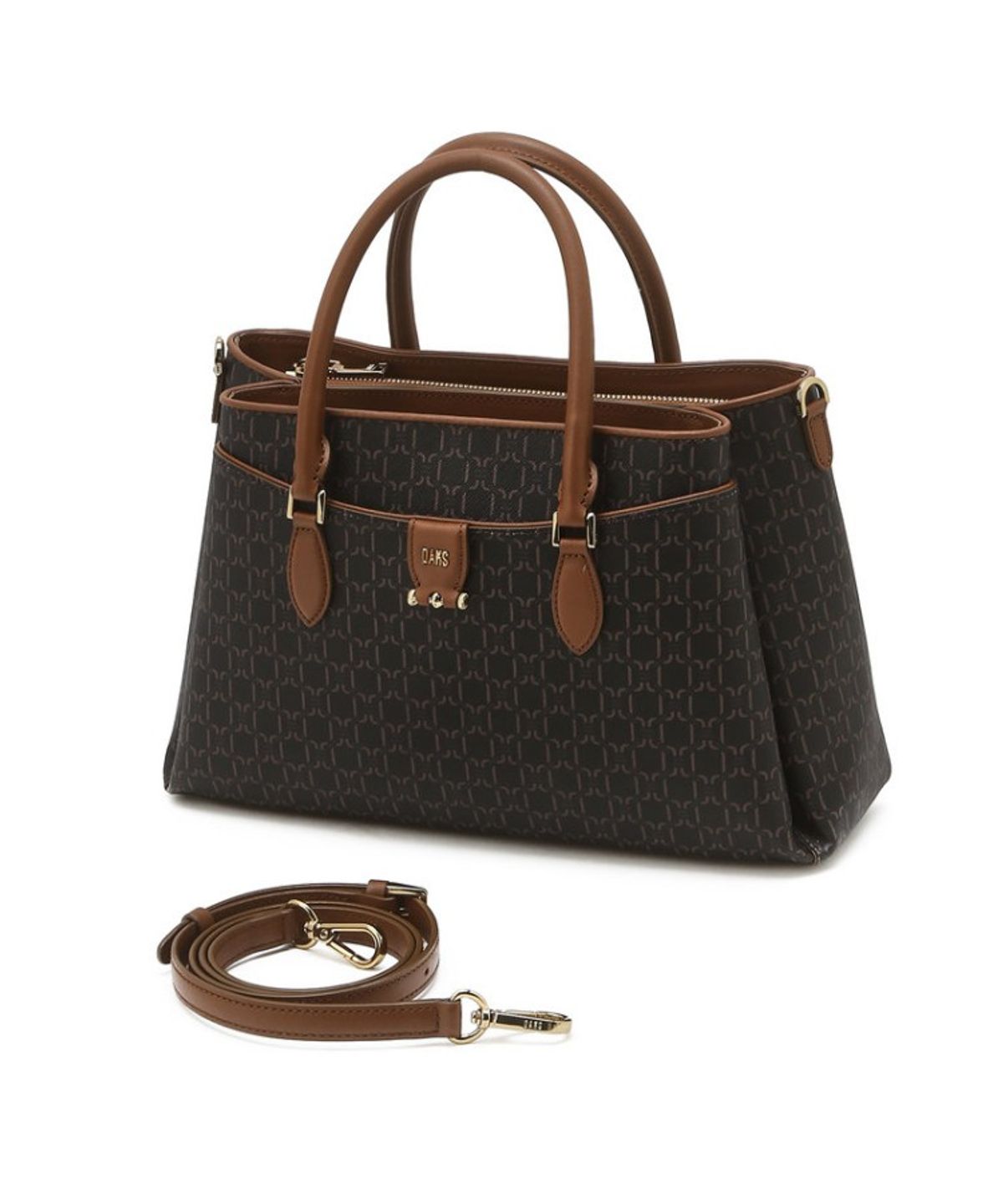 닥스 여성 액세서리(DAKS WOMENS ACCESSORIES) 브라운 DD 패턴 가죽 토트백_DCBA6E873W3