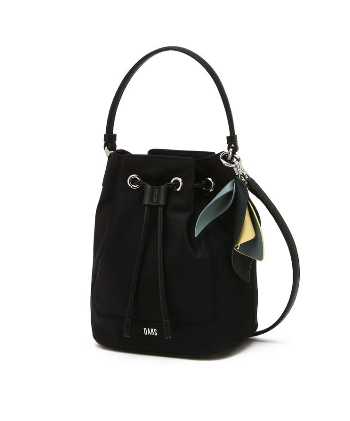 닥스 여성 액세서리(DAKS WOMENS ACCESSORIES) 블랙 플라워 참장식 나일론 드로우스트링백_DCBA6E524BK
