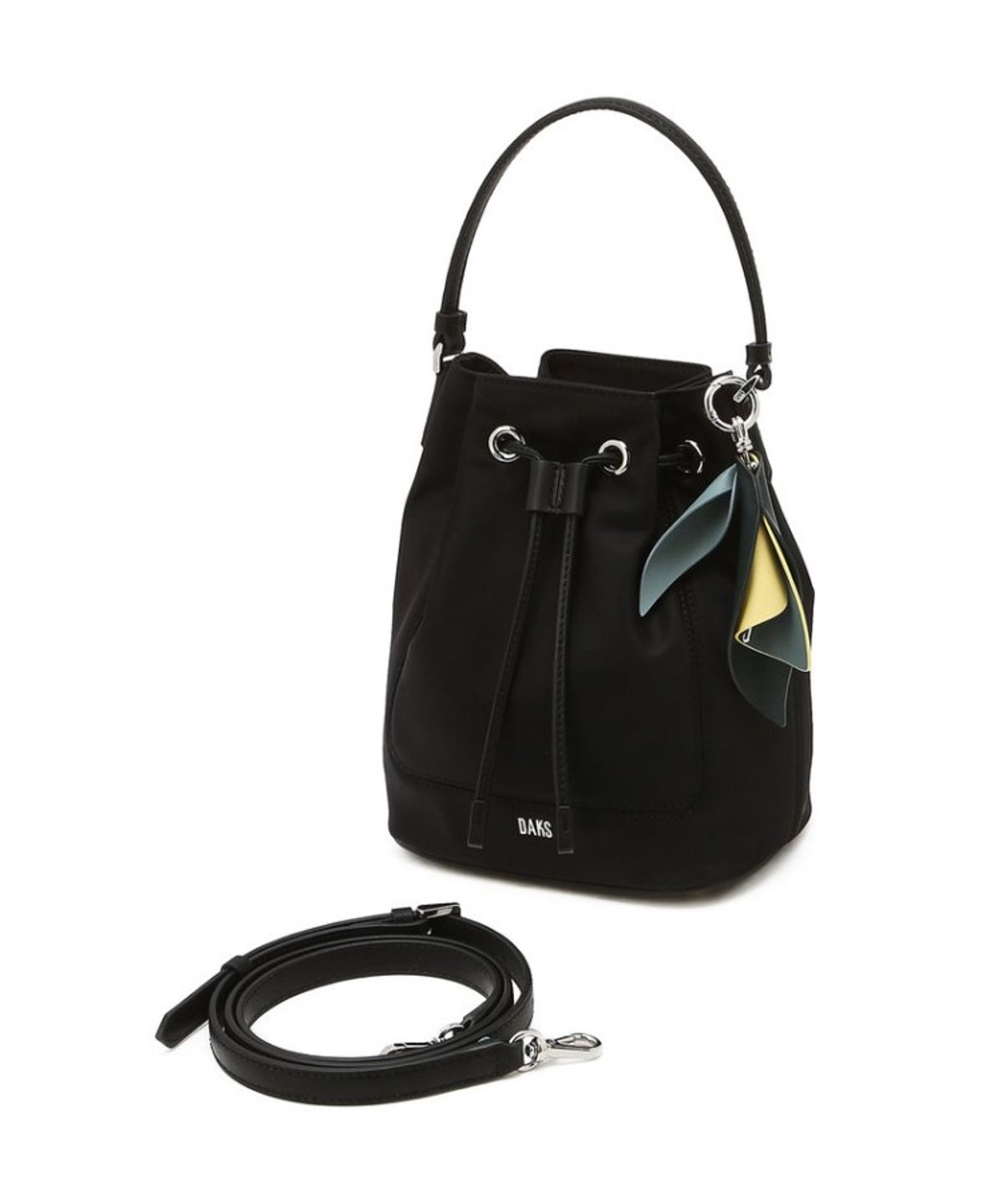 닥스 여성 액세서리(DAKS WOMENS ACCESSORIES) 블랙 플라워 참장식 나일론 드로우스트링백_DCBA6E524BK