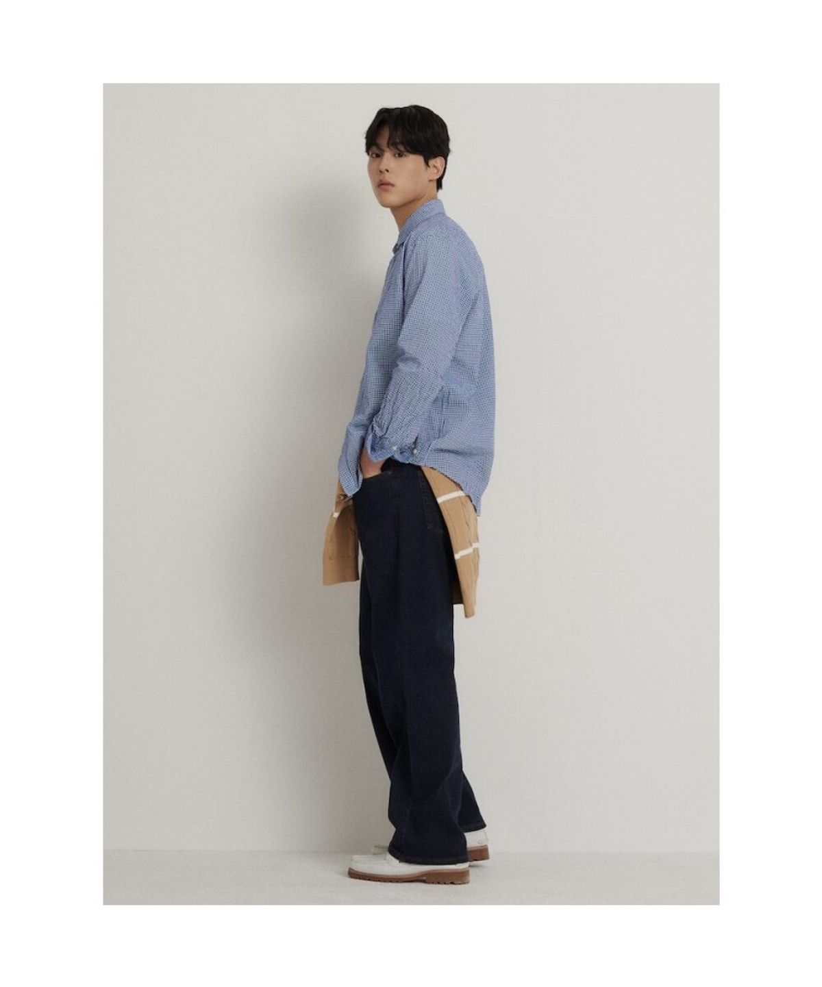 빈폴 멘(BEANPOLE MEN) 시어서커 깅엄 체크 셔츠  블루