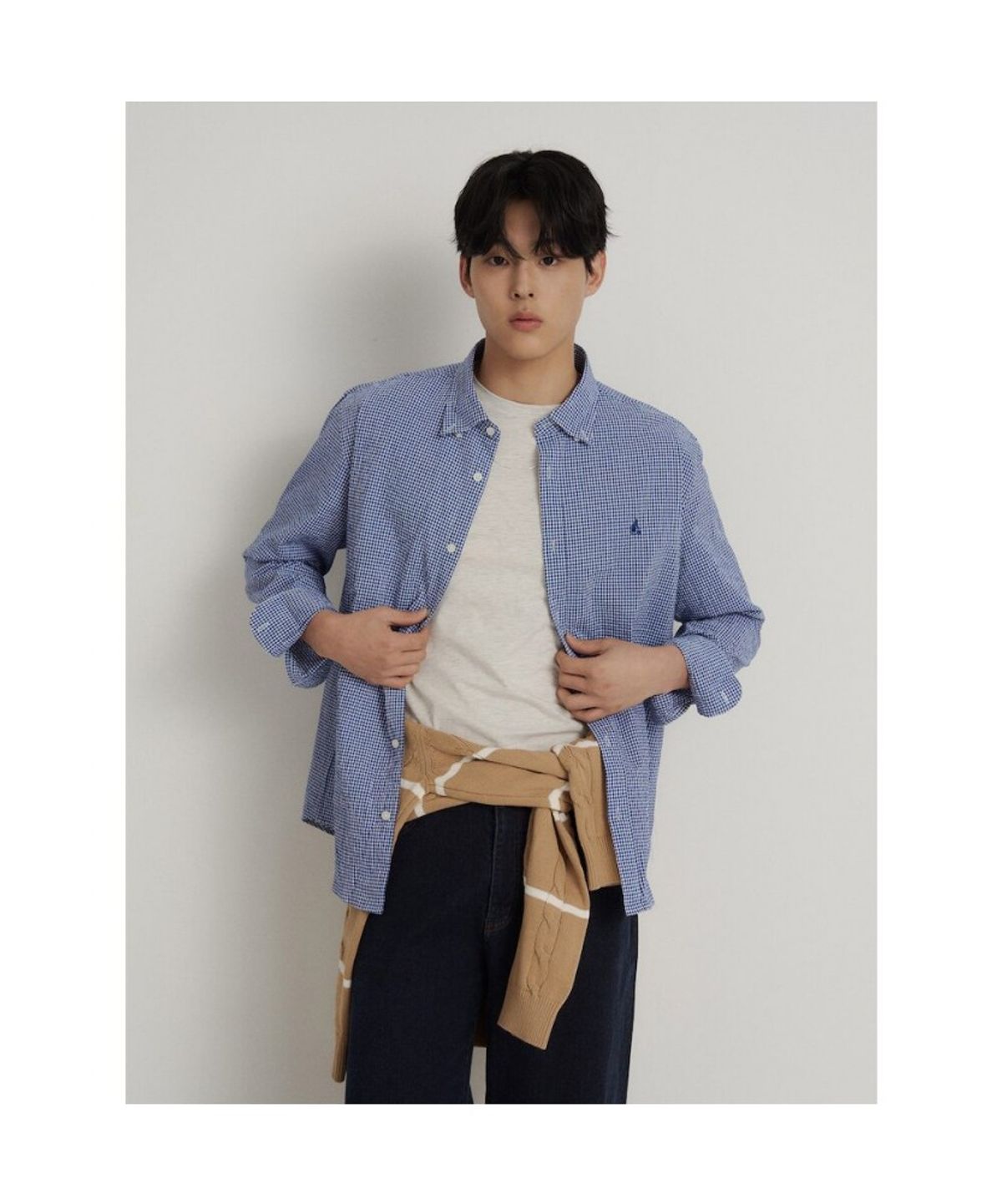 빈폴 멘(BEANPOLE MEN) 시어서커 깅엄 체크 셔츠  블루