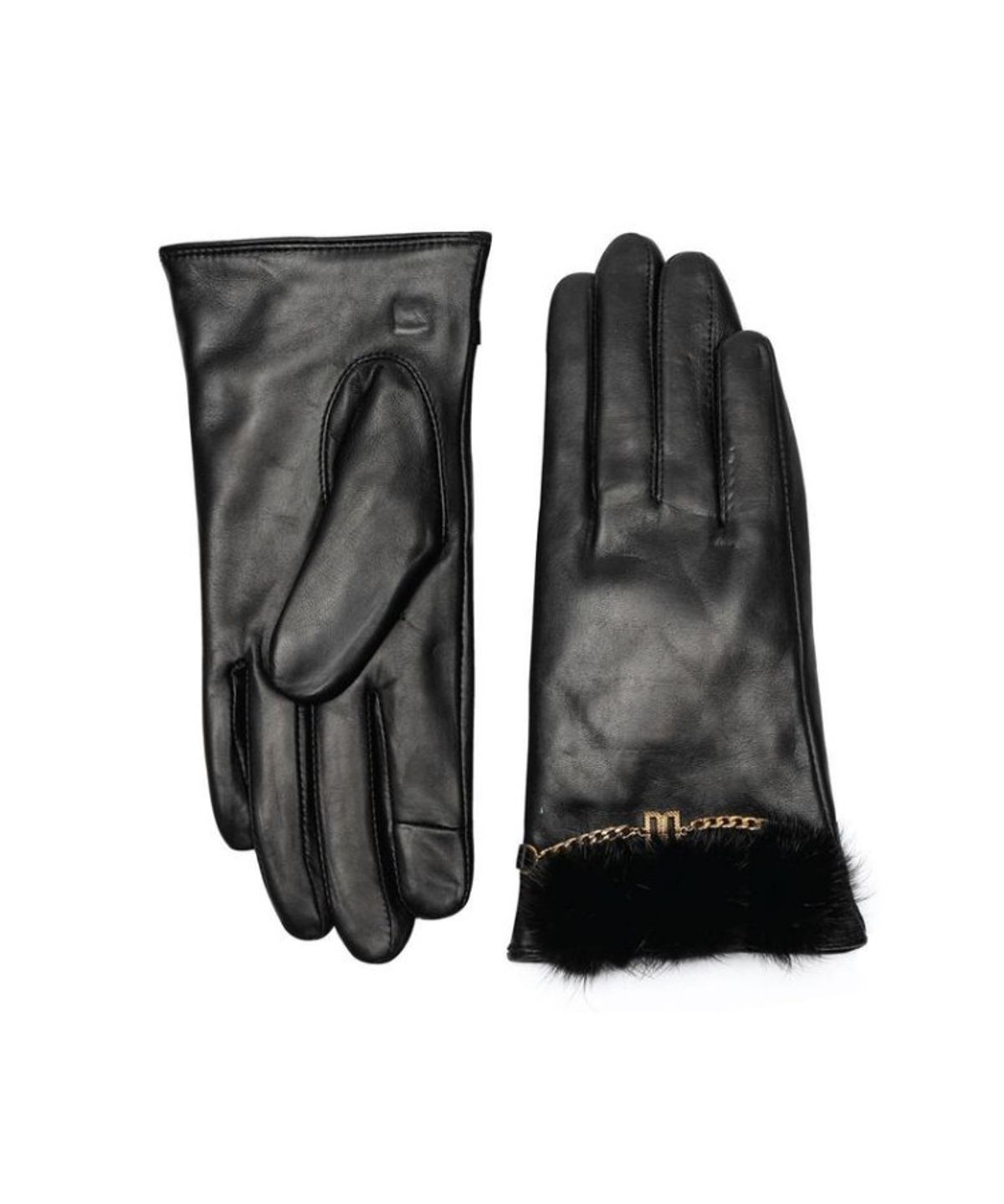 닥스 여성 액세서리(DAKS WOMENS ACCESSORIES) 블랙 양가죽 밍크폼폼 스마트폰터치 장갑_DCGV5F264BK
