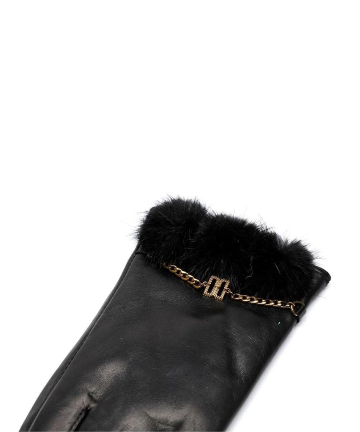 닥스 여성 액세서리(DAKS WOMENS ACCESSORIES) 블랙 양가죽 밍크폼폼 스마트폰터치 장갑_DCGV5F264BK