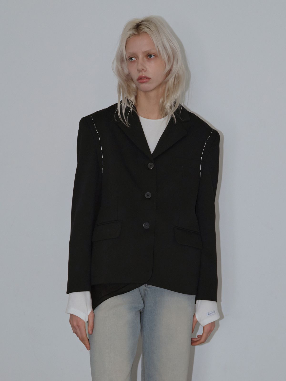 최에(CHOIAE) Stitch Single Jacket - Black