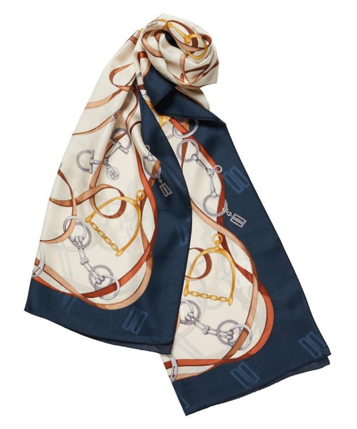 닥스 여성 액세서리(DAKS WOMENS ACCESSORIES) 네이비 체인패턴 롱 실크스카프_DCSC6E011N2