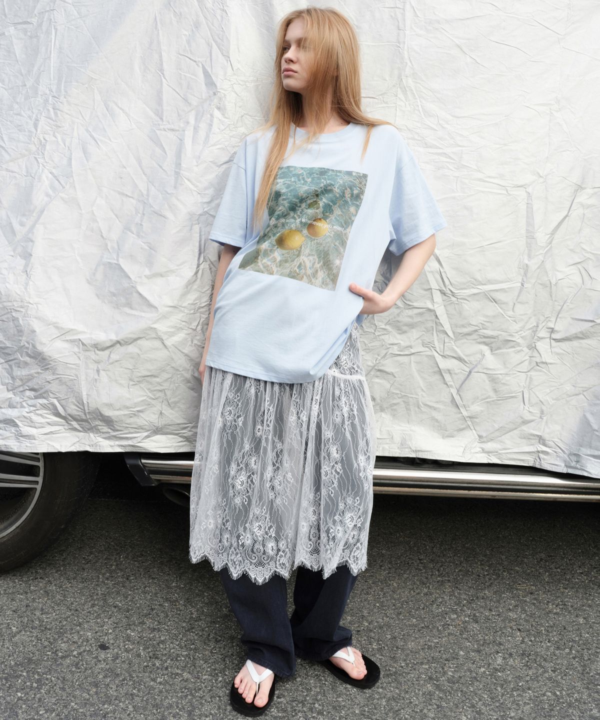 르바(LEVAR) Layered Shirring Lace Skirt - Off White