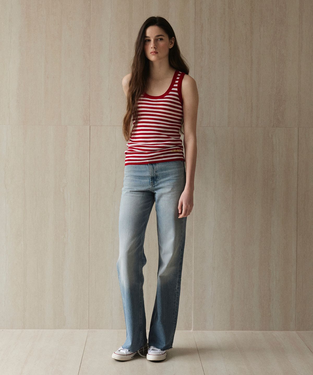 스튜디오앤파르크(STUDIO&PARC) Wool 100% Striped Knit Sleeveless_Red