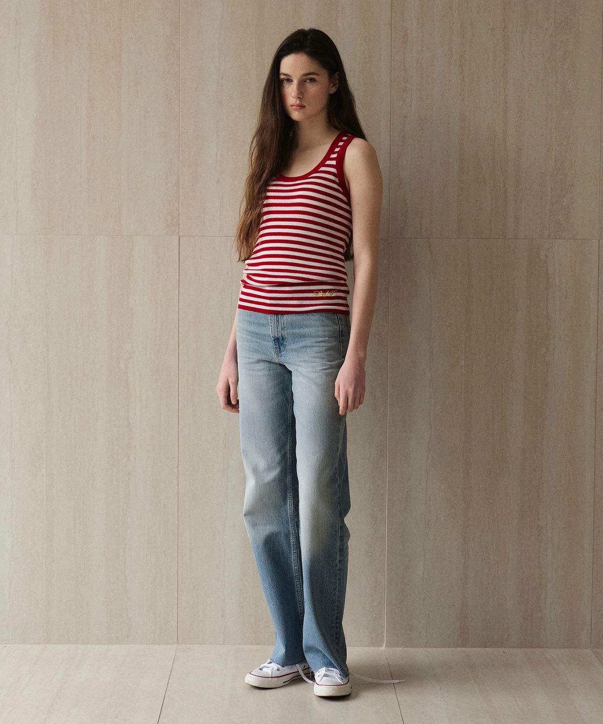 스튜디오앤파르크(STUDIO&PARC) Wool 100% Striped Knit Sleeveless_Red