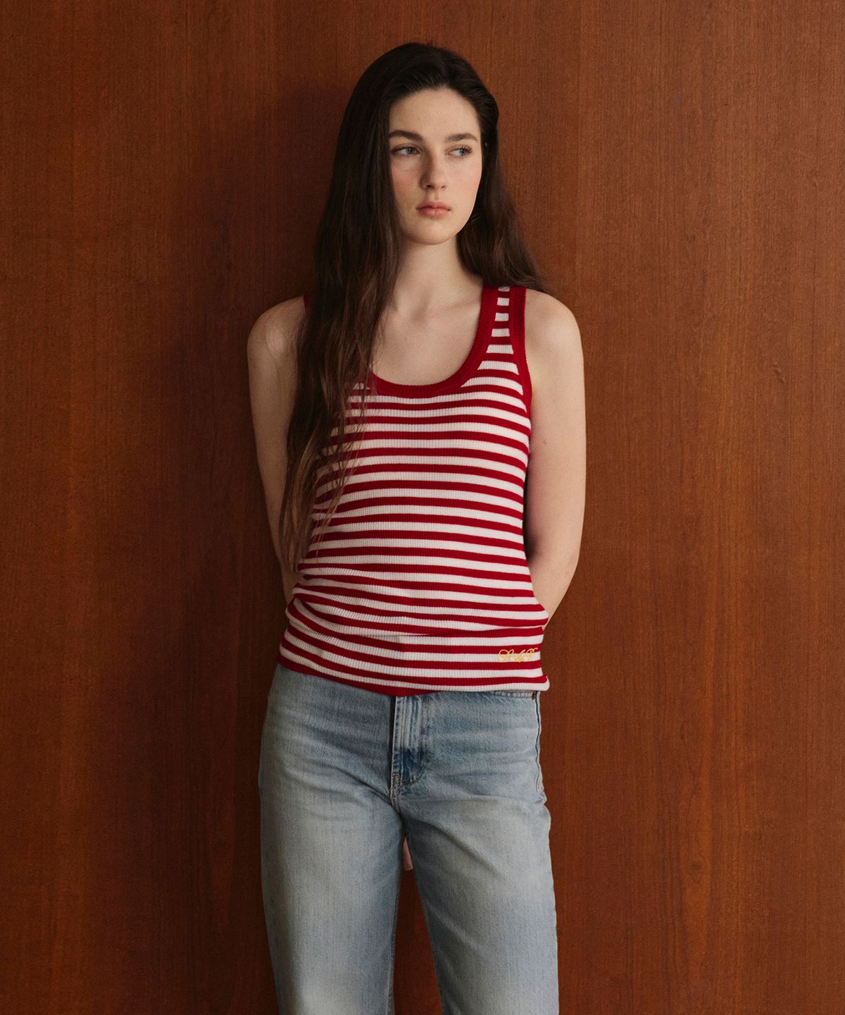 스튜디오앤파르크(STUDIO&PARC) Wool 100% Striped Knit Sleeveless_Red