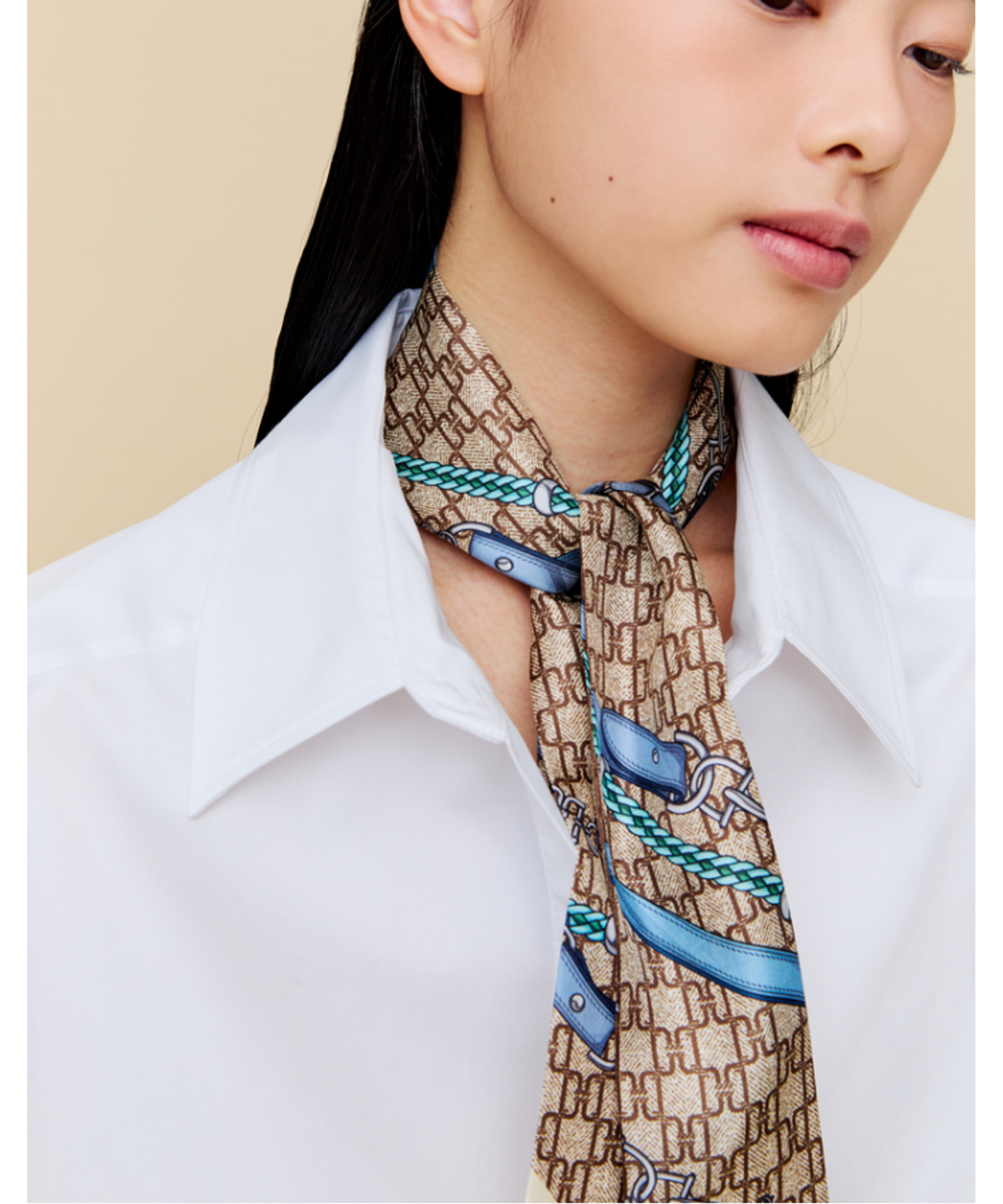 닥스 여성 액세서리(DAKS WOMENS ACCESSORIES) 브라운 DD 패턴 트윌리 실크 스카프_DCSC6E381W2