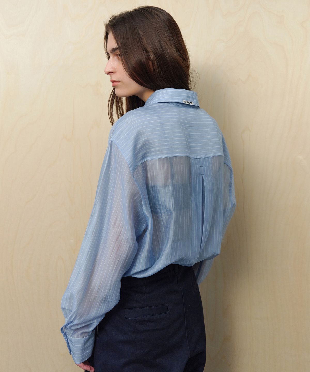 르바(LEVAR) Sheer Stripe Over-Shirt - Sky Blue Stripe