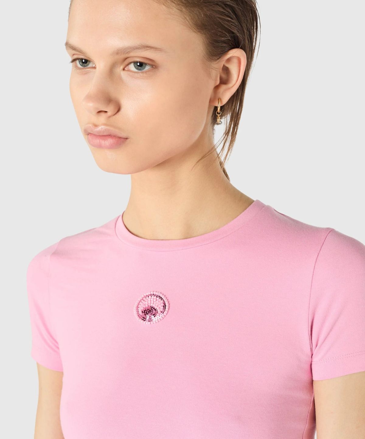 마린 세르(MARINE SERRE) (W) 펄 로고 숏슬리브 베이비핏 티셔츠 핑크 PEARL LOGO SS BABY FIT T-SHIRT PK30 PINK