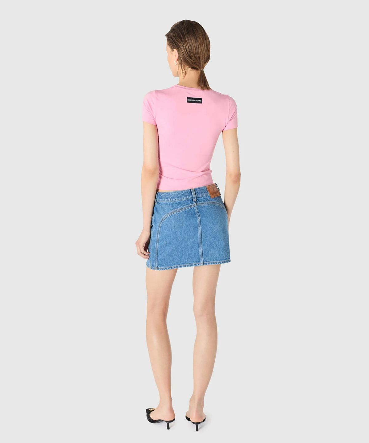 마린 세르(MARINE SERRE) (W) 펄 로고 숏슬리브 베이비핏 티셔츠 핑크 PEARL LOGO SS BABY FIT T-SHIRT PK30 PINK