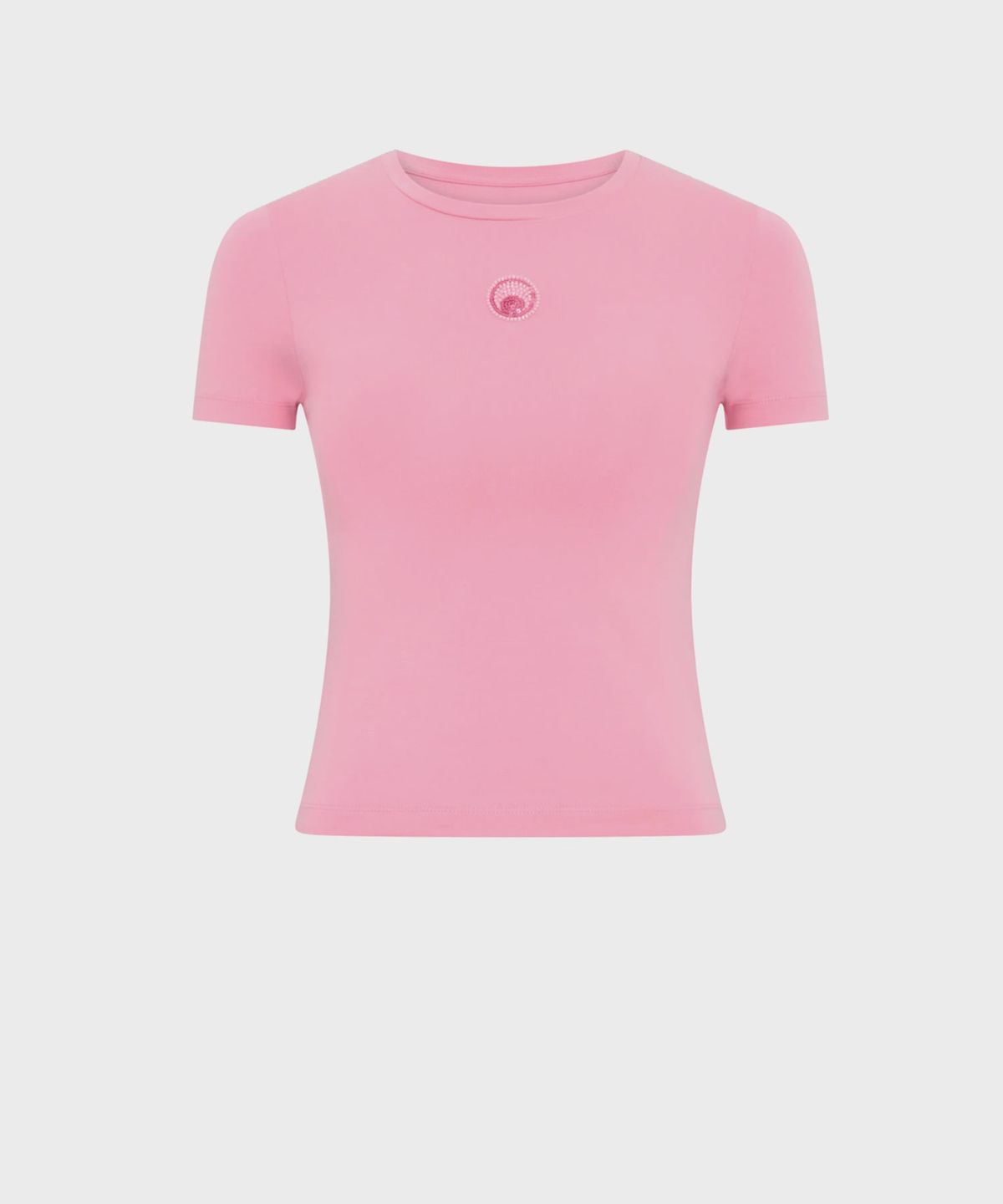 마린 세르(MARINE SERRE) (W) 펄 로고 숏슬리브 베이비핏 티셔츠 핑크 PEARL LOGO SS BABY FIT T-SHIRT PK30 PINK