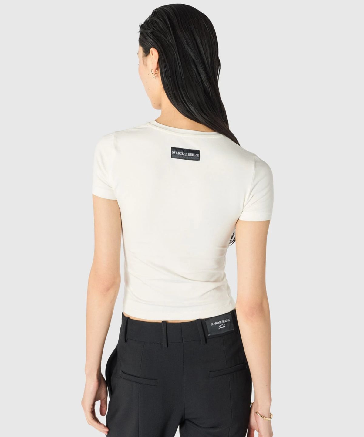 마린 세르(MARINE SERRE) (W) 펄 로고 숏슬리브 베이비핏 티셔츠 화이트 PEARL LOGO SS BABY FIT T-SHIRT WH10 WHITE