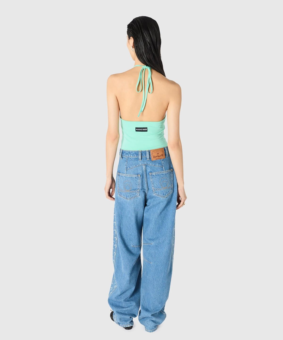 마린 세르(MARINE SERRE) (W) 펄 로고 슬리브리스 탑 라이트 아쿠아 그린 PEARL LOGO SL TOP GN02 LIGHT AQUA GREEN