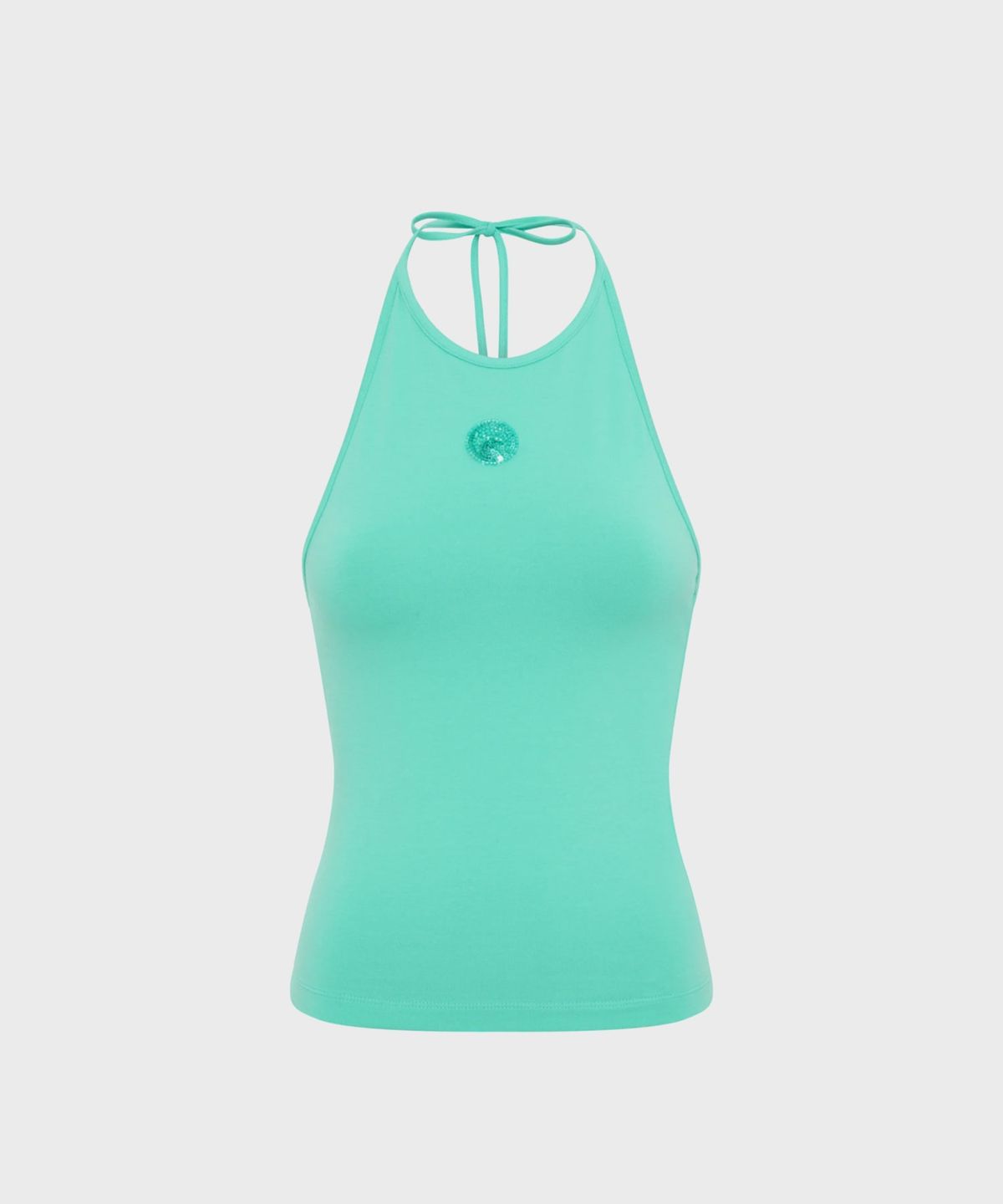 마린 세르(MARINE SERRE) (W) 펄 로고 슬리브리스 탑 라이트 아쿠아 그린 PEARL LOGO SL TOP GN02 LIGHT AQUA GREEN