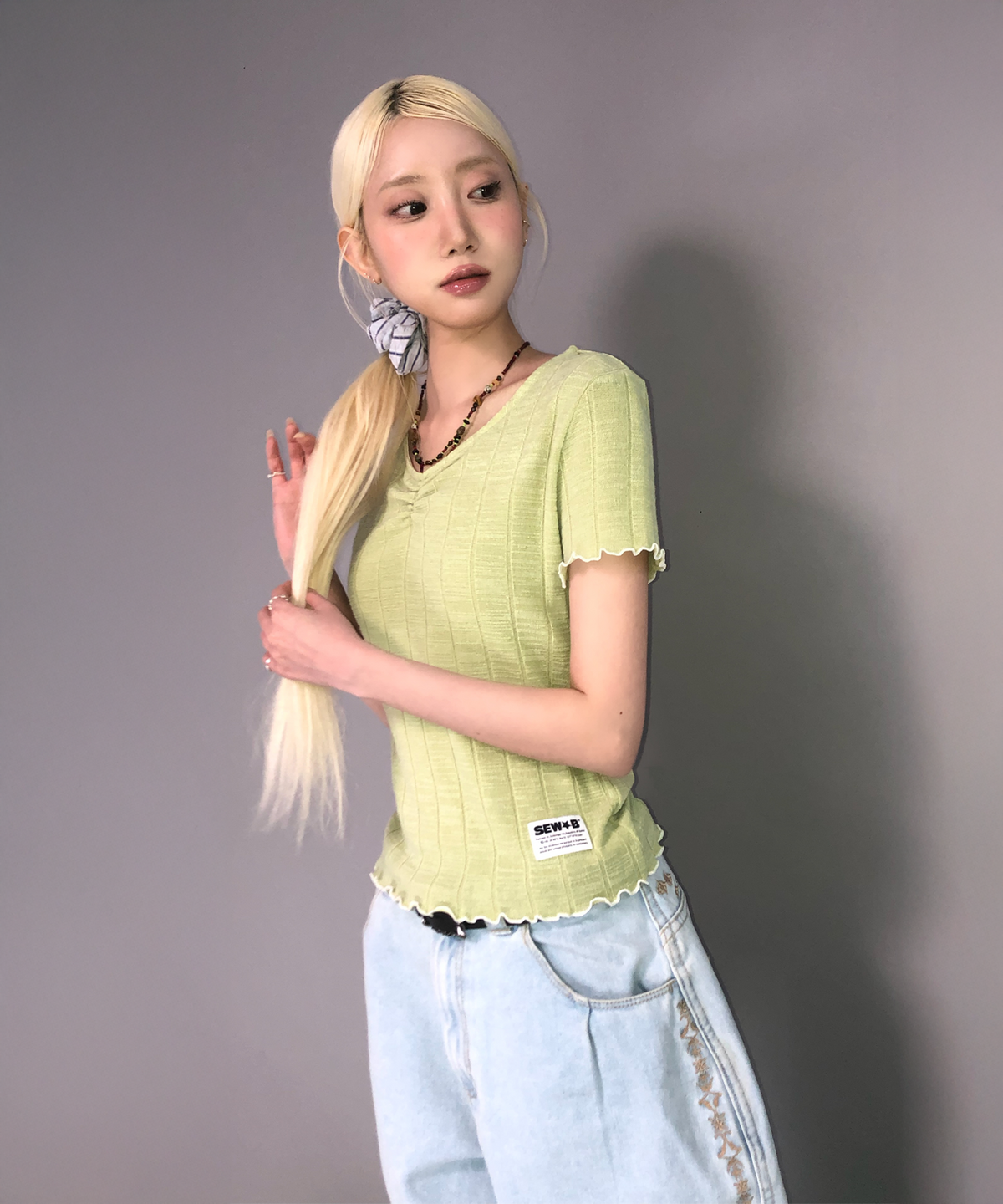 쏘비(SEW-B) 스무디 세미크롭 T [올리브 셔벗]