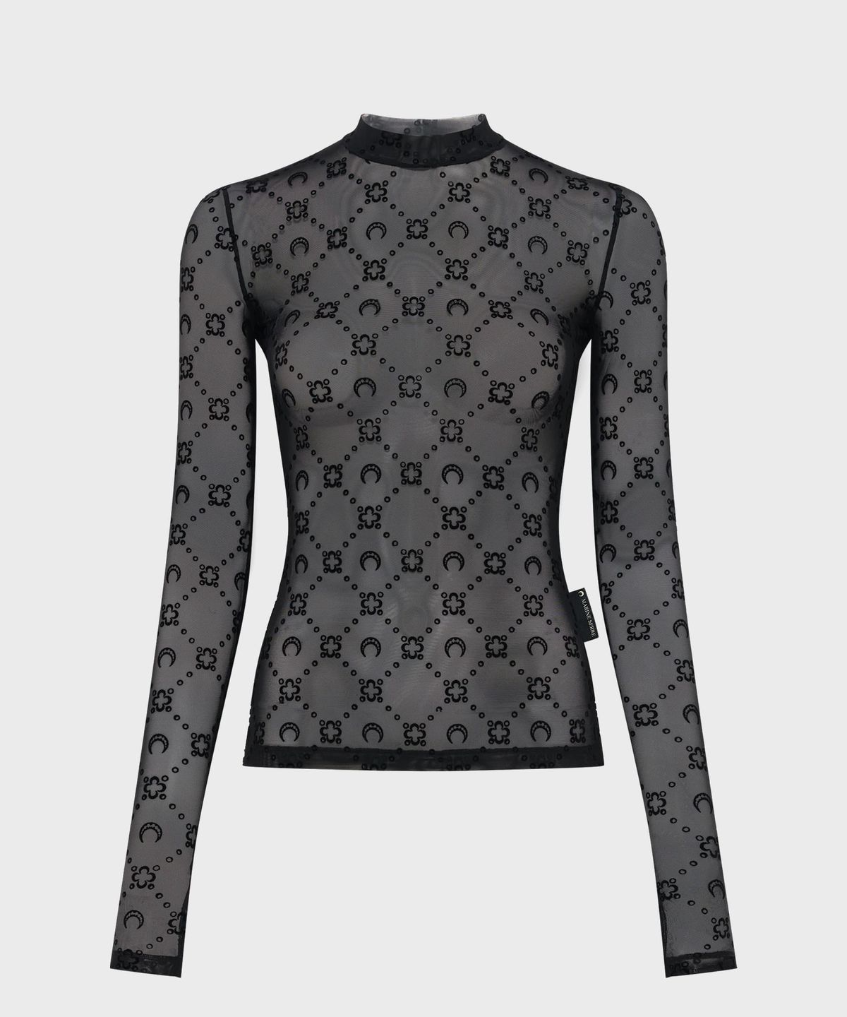마린 세르(MARINE SERRE) (W) 무노그램 메쉬 플록 롱슬리브 하이넥 탑 블랙 MOONOGRAM MESH FLOCK LS HIGHNECK TOP BK99 BLACK