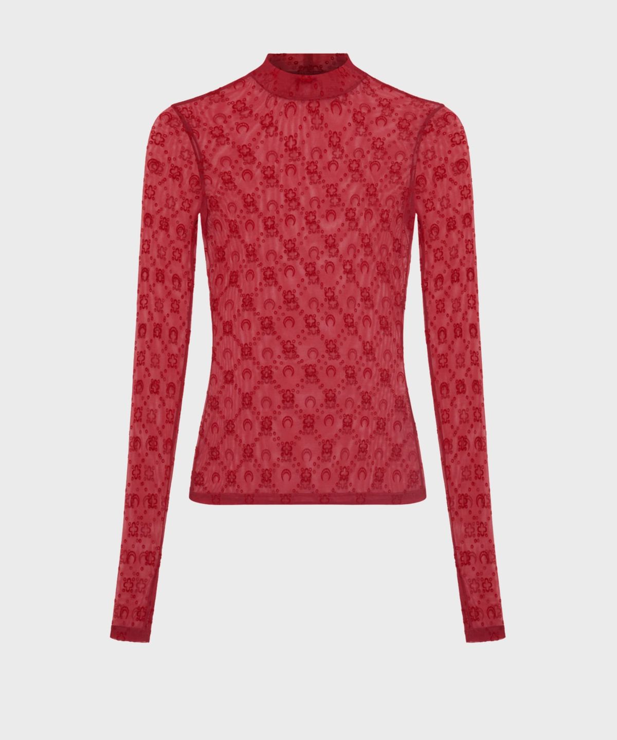 마린 세르(MARINE SERRE) (W) 무노그램 메쉬 플록 롱슬리브 하이넥 탑 리본 레드 MOONOGRAM MESH FLOCK LS HIGHNECK TOP RD11 RIBBON RED