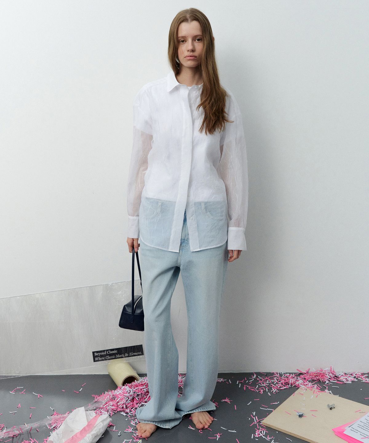 르바(LEVAR) Crinkled Drawstring Shirt - Snow White