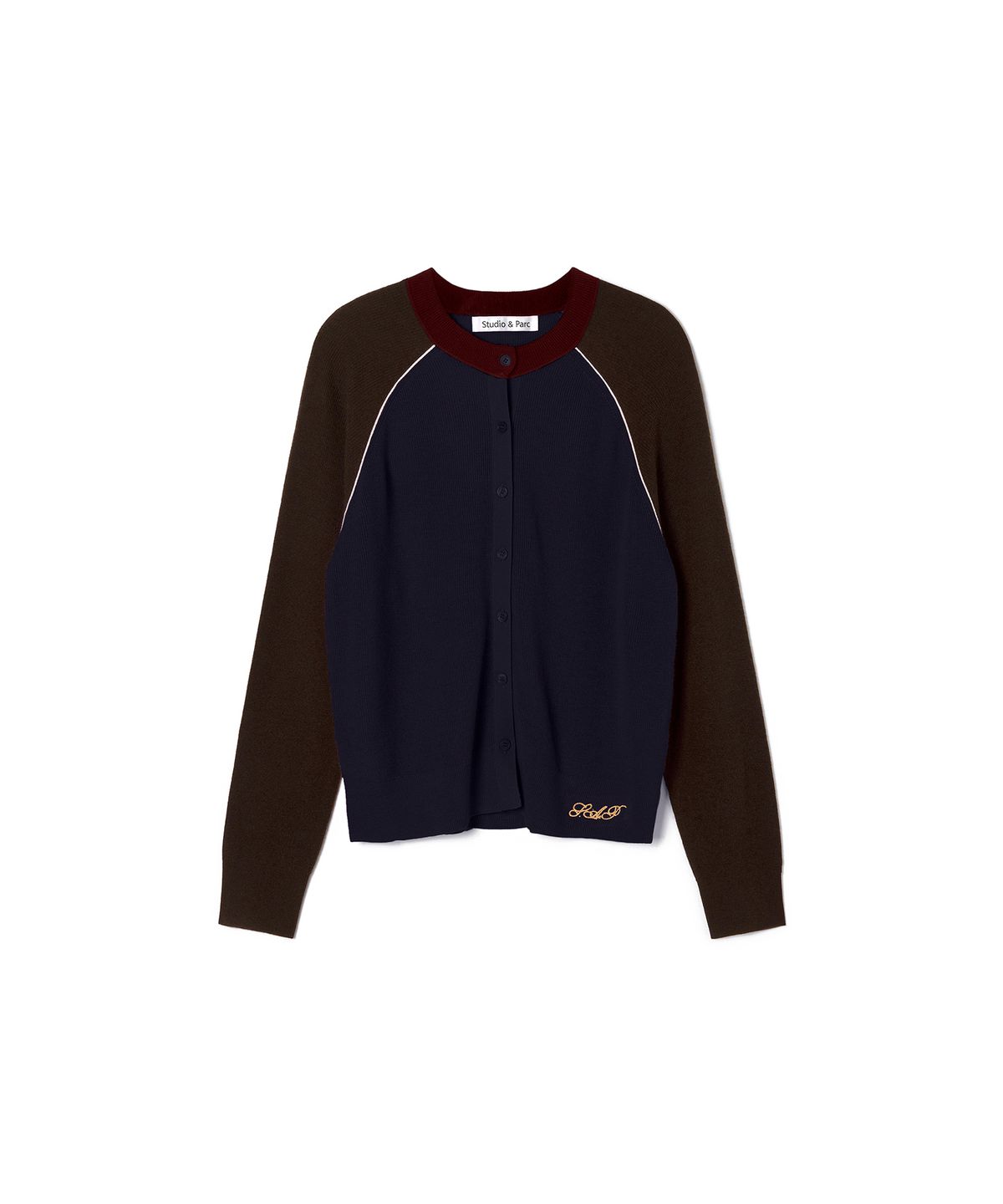 스튜디오앤파르크(STUDIO&PARC) Raglan Contrast Sleeve Cardigan_Navy
