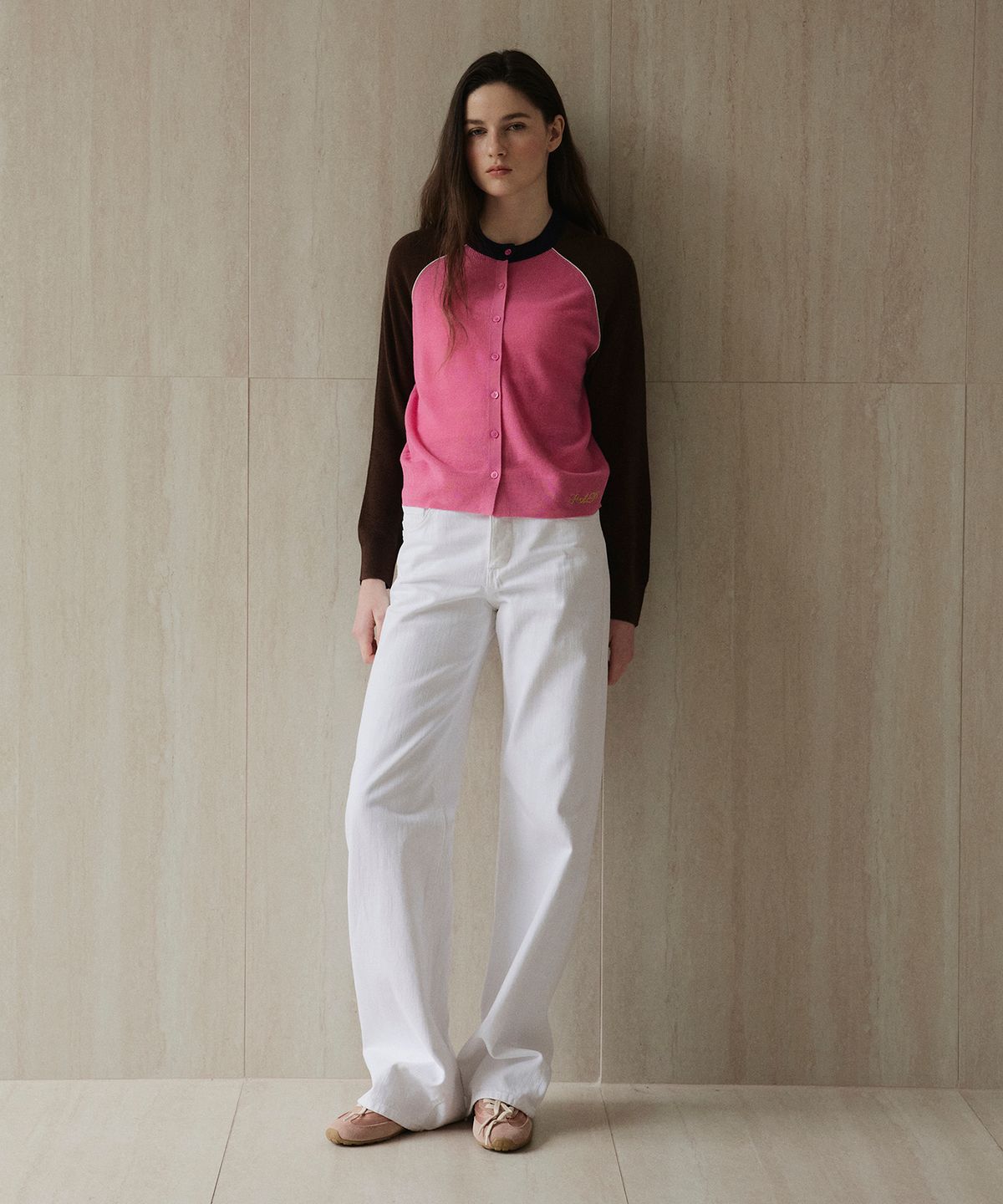 스튜디오앤파르크(STUDIO&PARC) Raglan Contrast Sleeve Cardigan_Pink