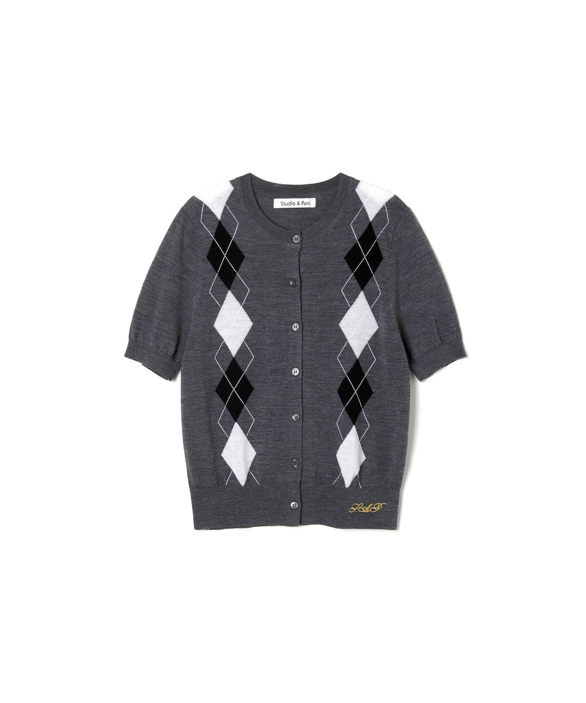스튜디오앤파르크(STUDIO&PARC) Wool 100% Argyle Short Sleeve Cardigan_Grey
