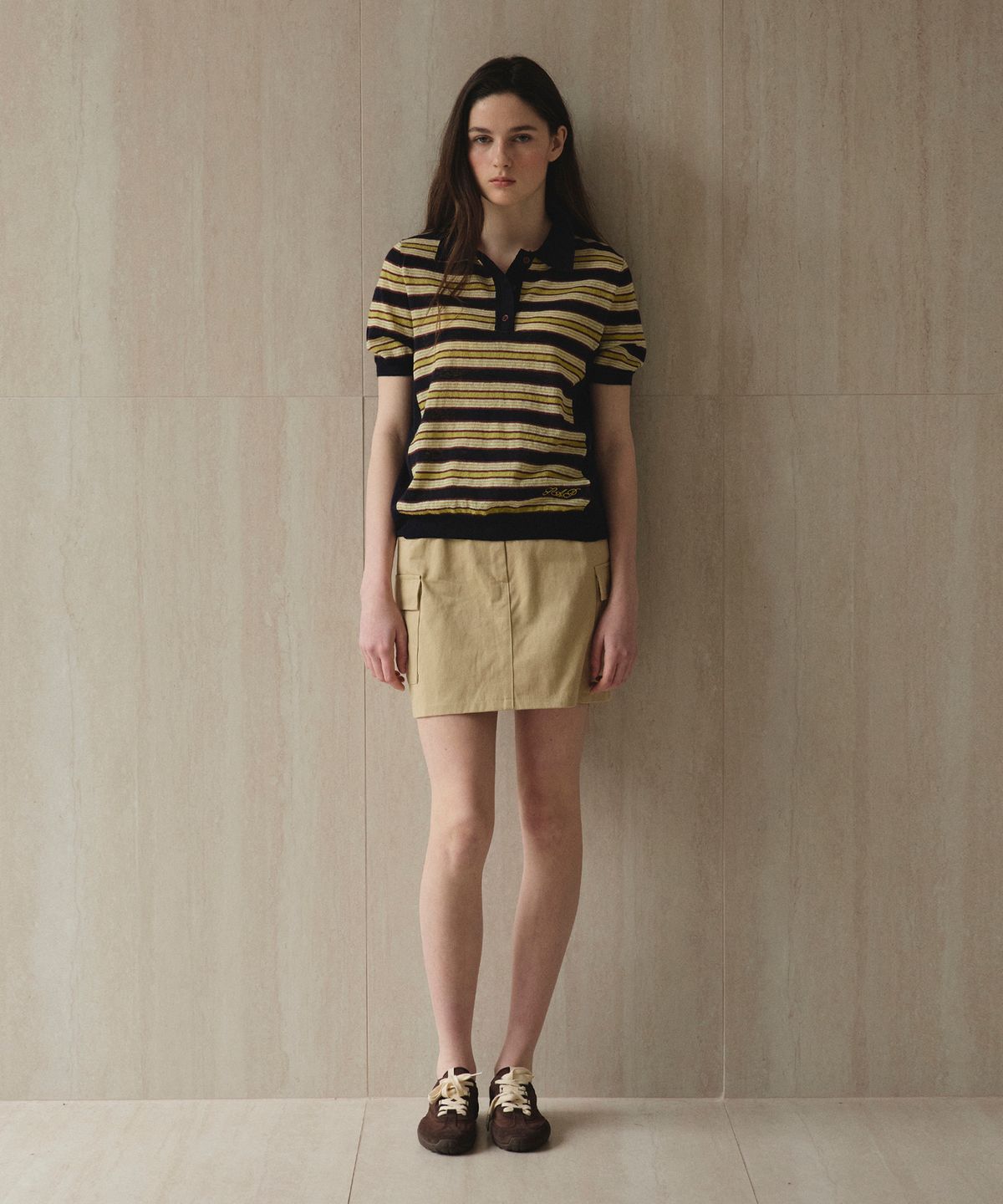 스튜디오앤파르크(STUDIO&PARC) Striped Collar Short Sleeve Knit_Navy