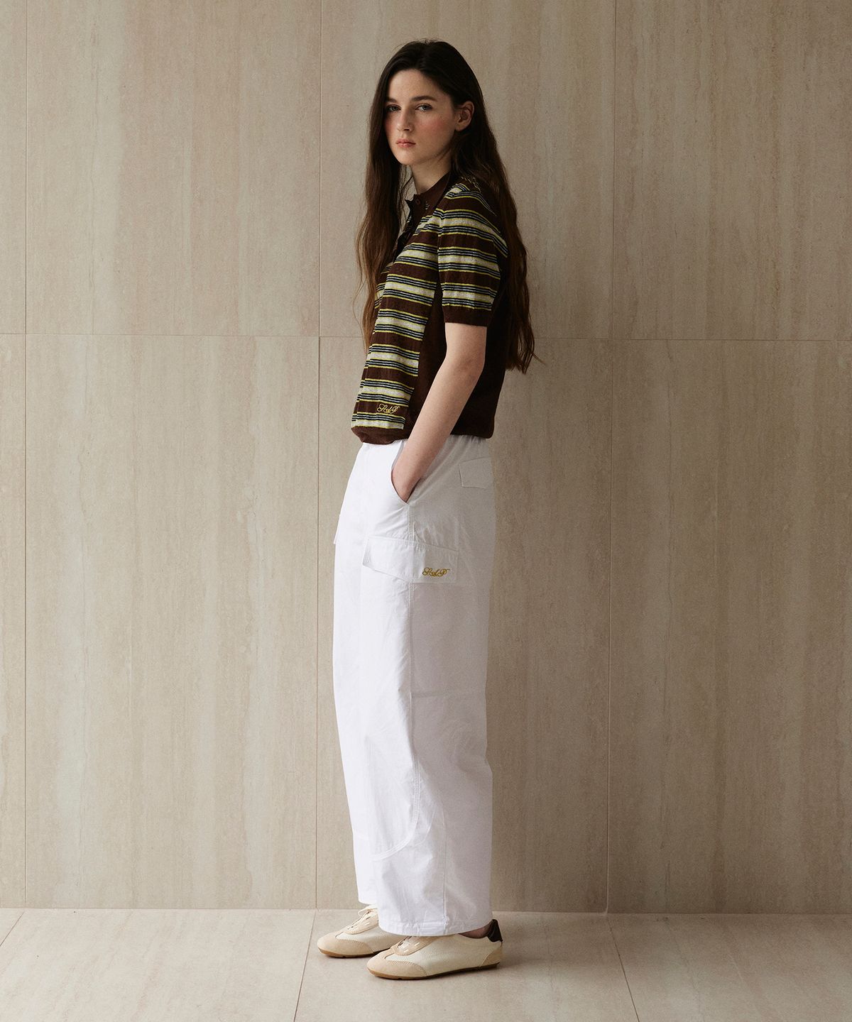 스튜디오앤파르크(STUDIO&PARC) Striped Collar Short Sleeve Knit_Brown