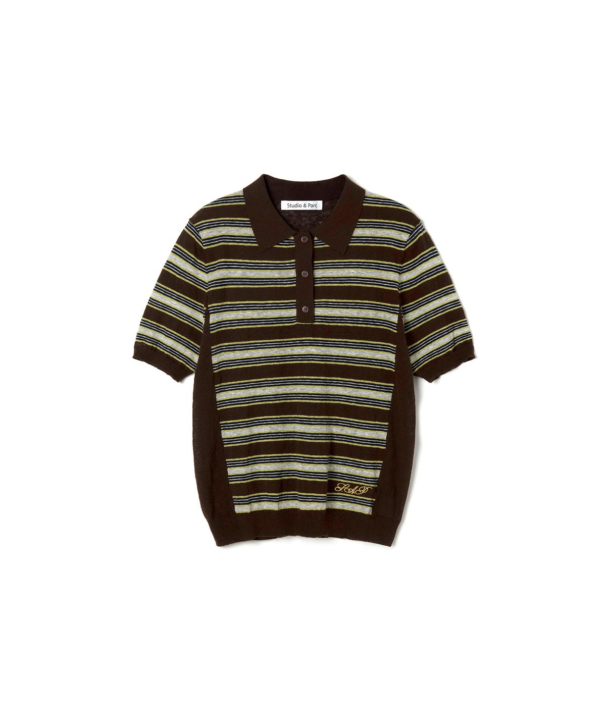 스튜디오앤파르크(STUDIO&PARC) Striped Collar Short Sleeve Knit_Brown
