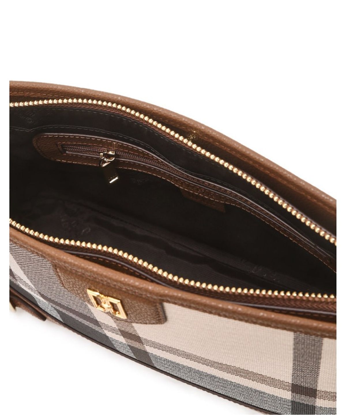닥스 여성 액세서리(DAKS WOMENS ACCESSORIES) 타탄 체크 라이트 브라운 가죽 숄더백_DCBA6E713W2