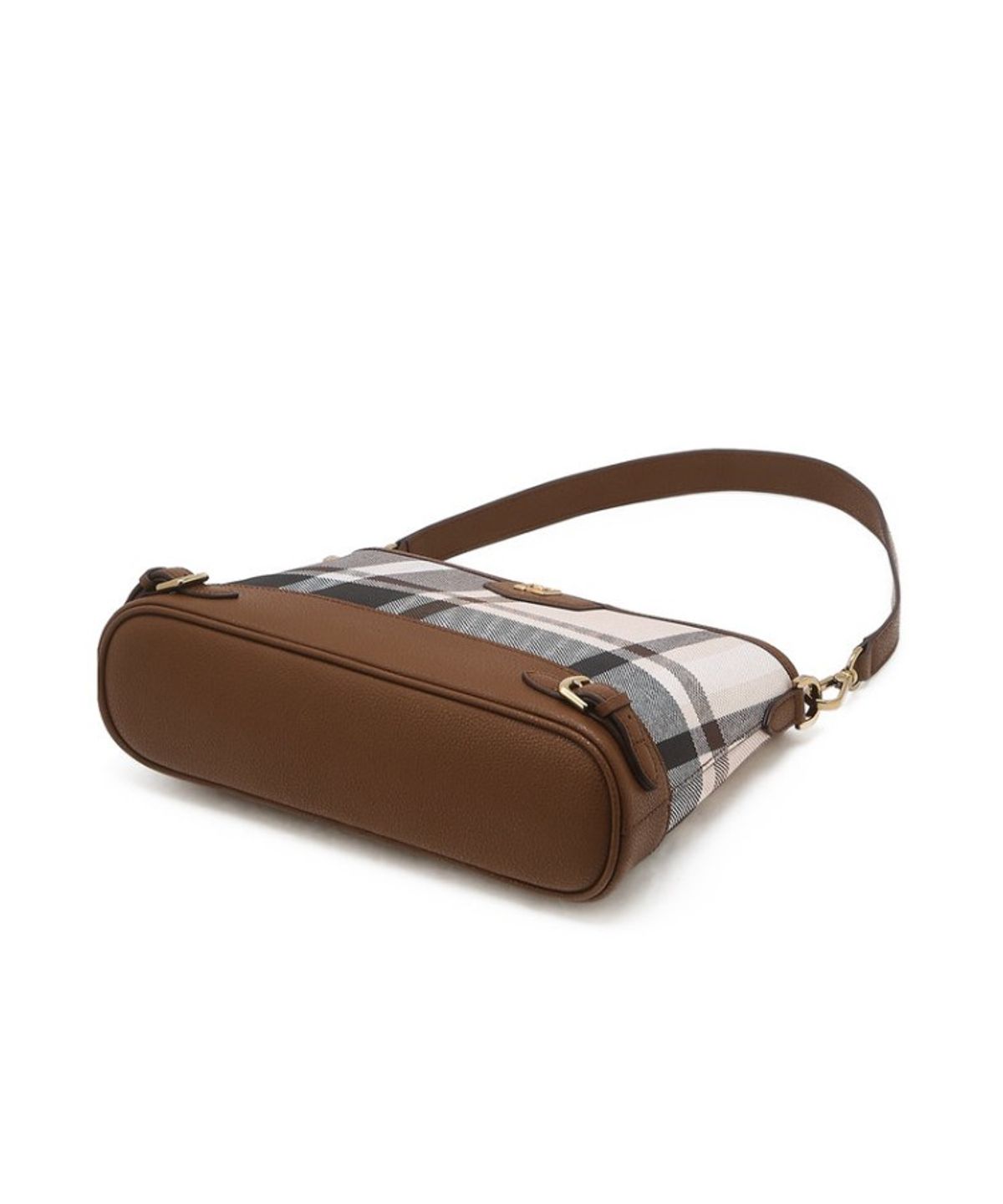 닥스 여성 액세서리(DAKS WOMENS ACCESSORIES) 타탄 체크 라이트 브라운 가죽 숄더백_DCBA6E713W2