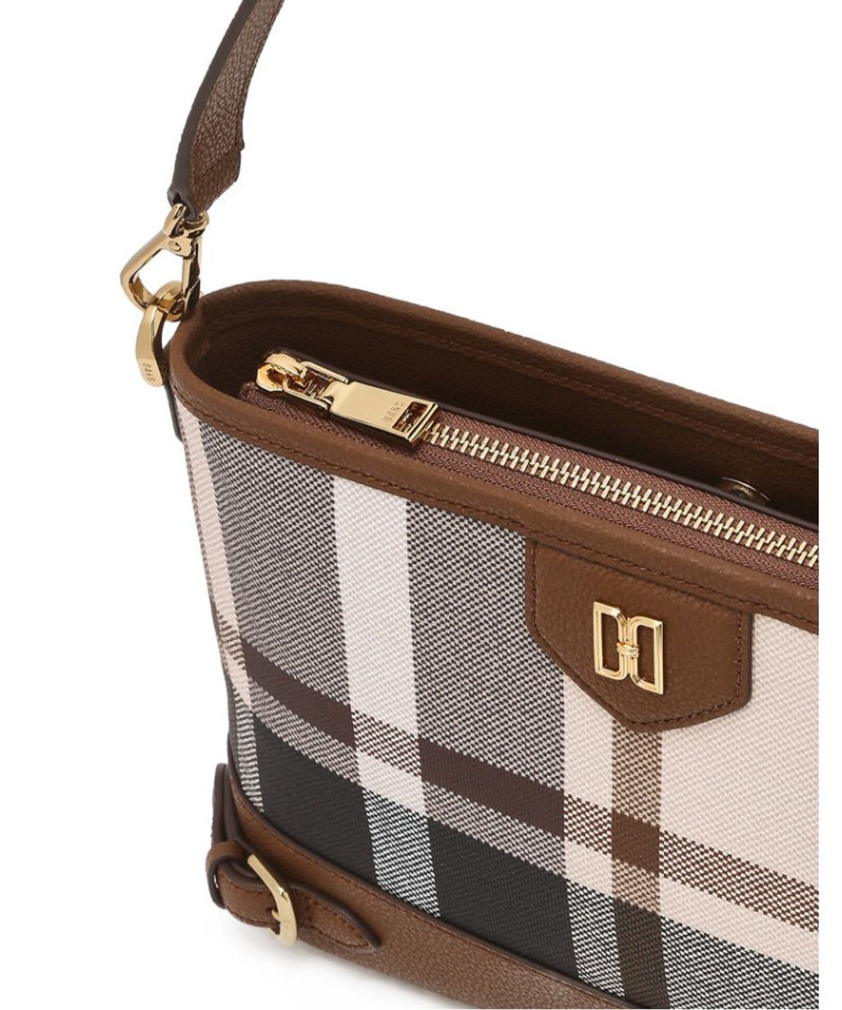 닥스 여성 액세서리(DAKS WOMENS ACCESSORIES) 타탄 체크 라이트 브라운 가죽 숄더백_DCBA6E713W2