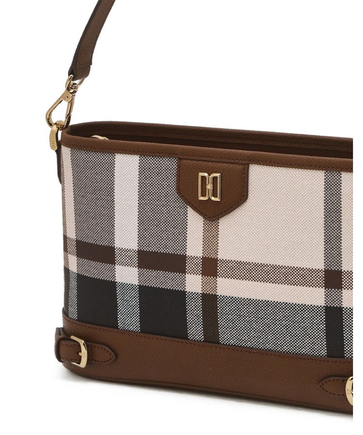 닥스 여성 액세서리(DAKS WOMENS ACCESSORIES) 타탄 체크 라이트 브라운 가죽 숄더백_DCBA6E713W2