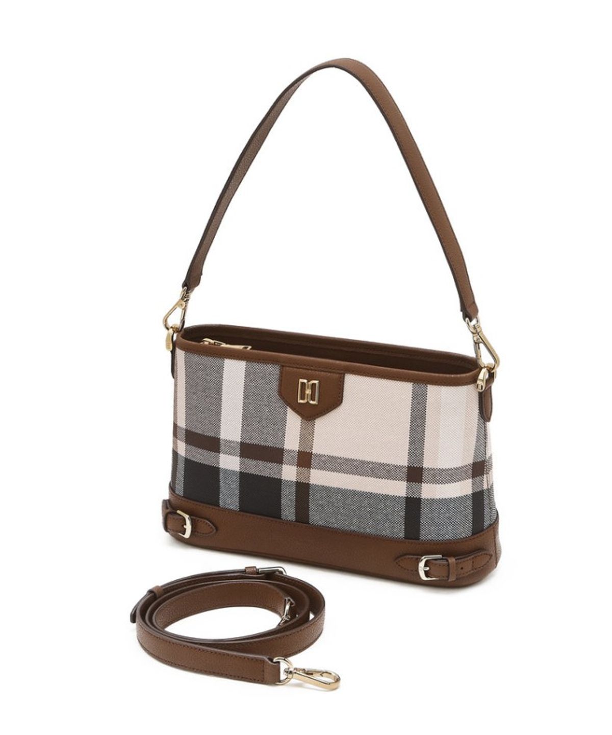 닥스 여성 액세서리(DAKS WOMENS ACCESSORIES) 타탄 체크 라이트 브라운 가죽 숄더백_DCBA6E713W2