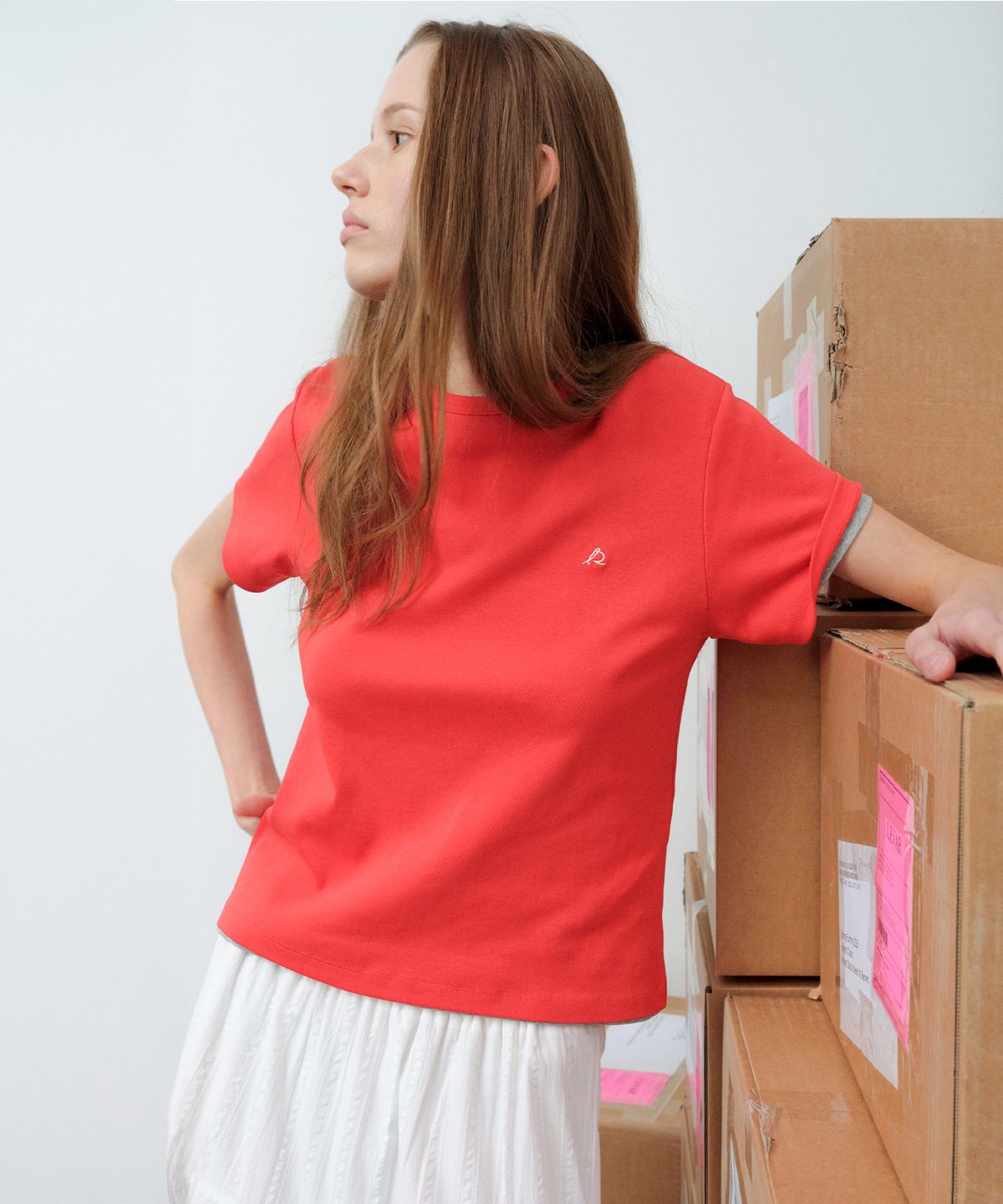 르바(LEVAR) All-day Cotton Rib T-shirt - Tomato Red