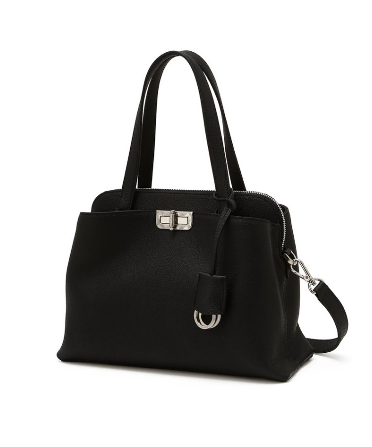 닥스 여성 액세서리(DAKS WOMENS ACCESSORIES) 블랙 소가죽 체크 장식 포인트 토트 겸 숄더백_DCBA6E168BK