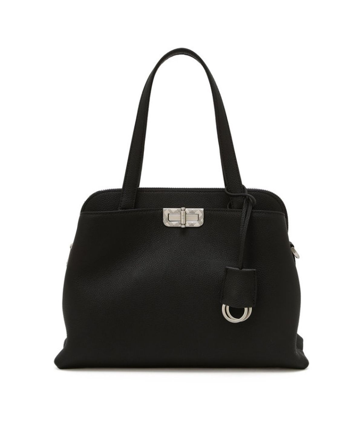 닥스 여성 액세서리(DAKS WOMENS ACCESSORIES) 블랙 소가죽 체크 장식 포인트 토트 겸 숄더백_DCBA6E168BK