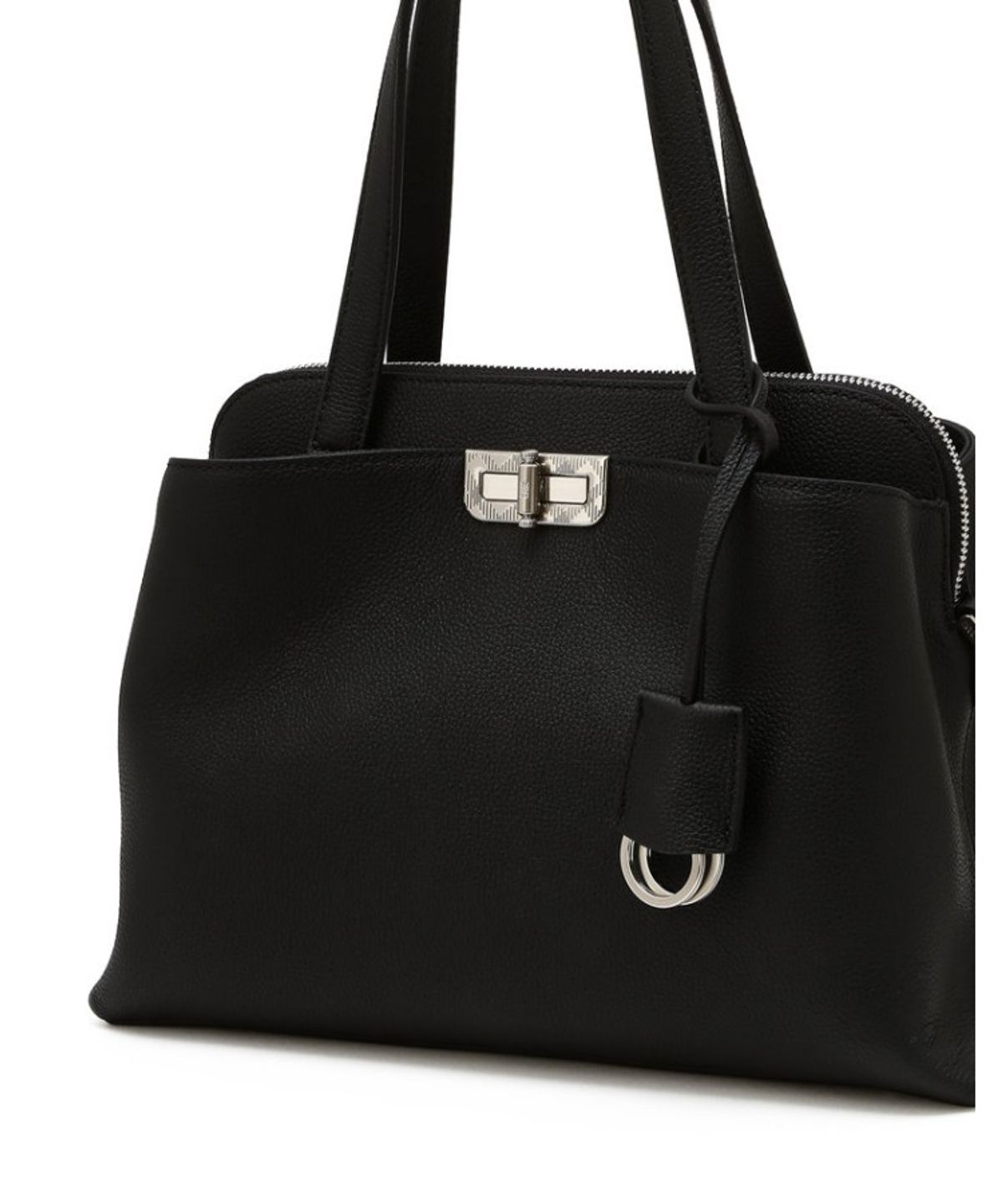 닥스 여성 액세서리(DAKS WOMENS ACCESSORIES) 블랙 소가죽 체크 장식 포인트 토트 겸 숄더백_DCBA6E168BK