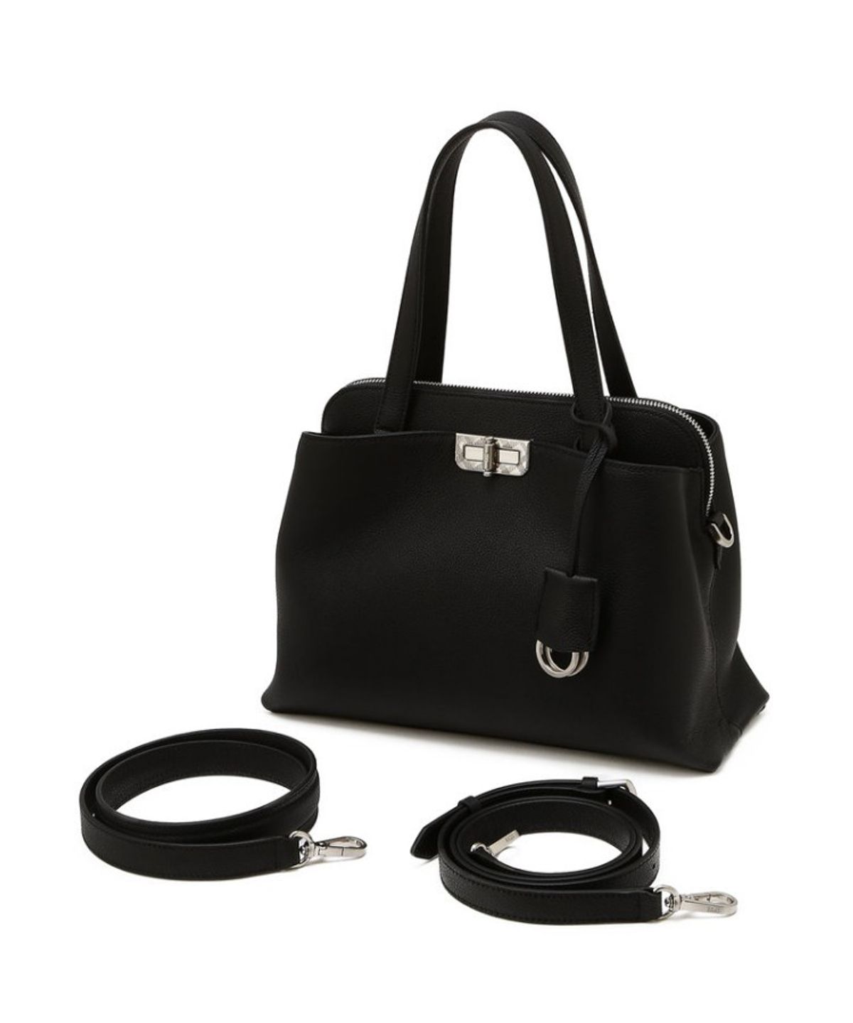 닥스 여성 액세서리(DAKS WOMENS ACCESSORIES) 블랙 소가죽 체크 장식 포인트 토트 겸 숄더백_DCBA6E168BK