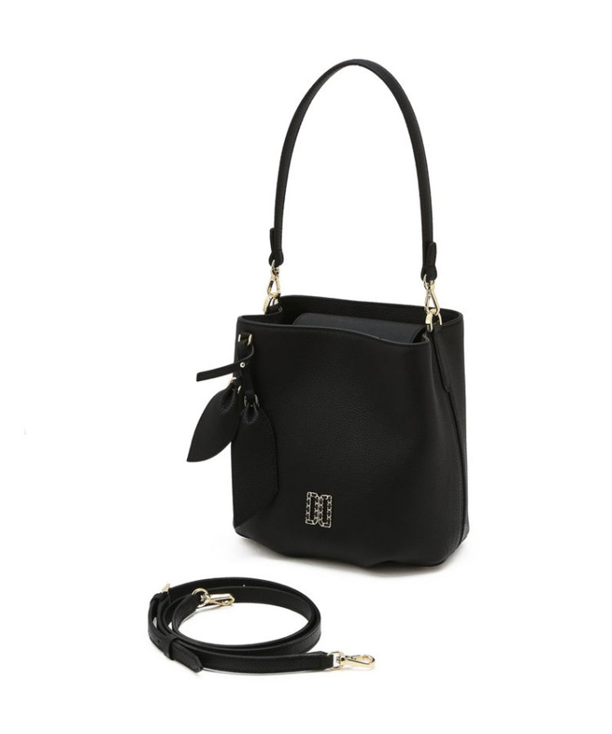 닥스 여성 액세서리(DAKS WOMENS ACCESSORIES) 블랙 천연소가죽 DD포인트 버킷형 숄더백_DCBA6E332BK
