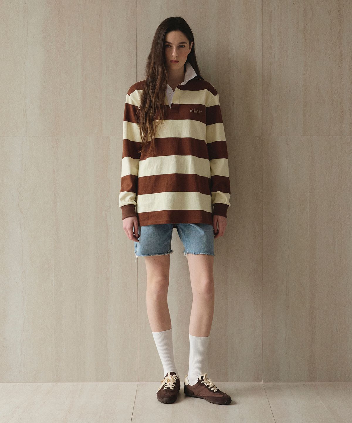스튜디오앤파르크(STUDIO&PARC) Striped Rugby Shirt_Brown