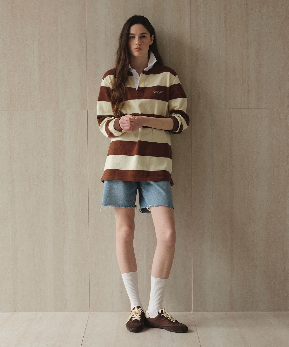 스튜디오앤파르크(STUDIO&PARC) Striped Rugby Shirt_Brown