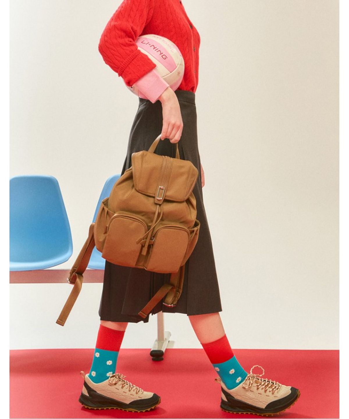 닥스 여성 액세서리(DAKS WOMENS ACCESSORIES) 브라운 D락장식 나일론 백팩_DCBA6E978W2