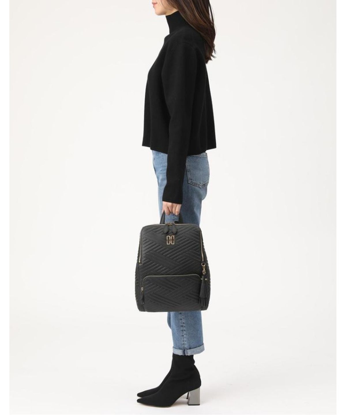 닥스 여성 액세서리(DAKS WOMENS ACCESSORIES) 블랙 칼라일 가죽 백팩_DCBA6E369BK
