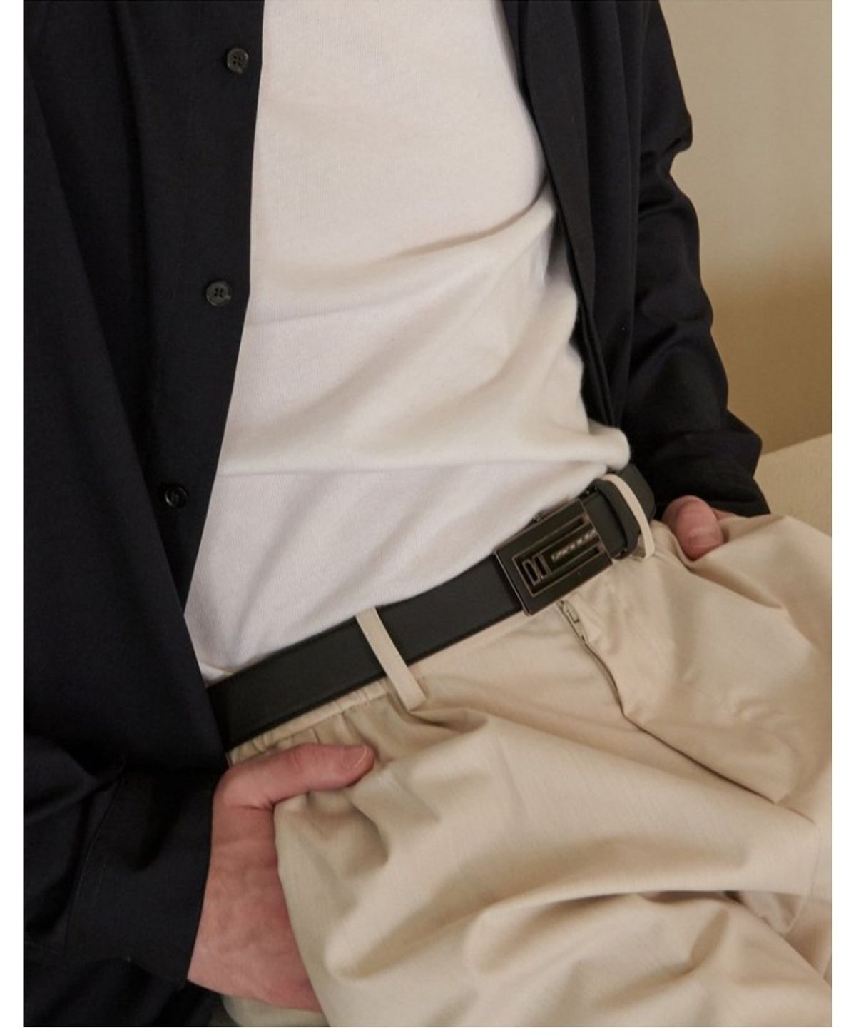 닥스 남성 액세서리(DAKS MEN'S ACCESSORIES) 블랙 프리미엄 유럽 수입가죽 체크라인 자동벨트_DBBE6F832BK