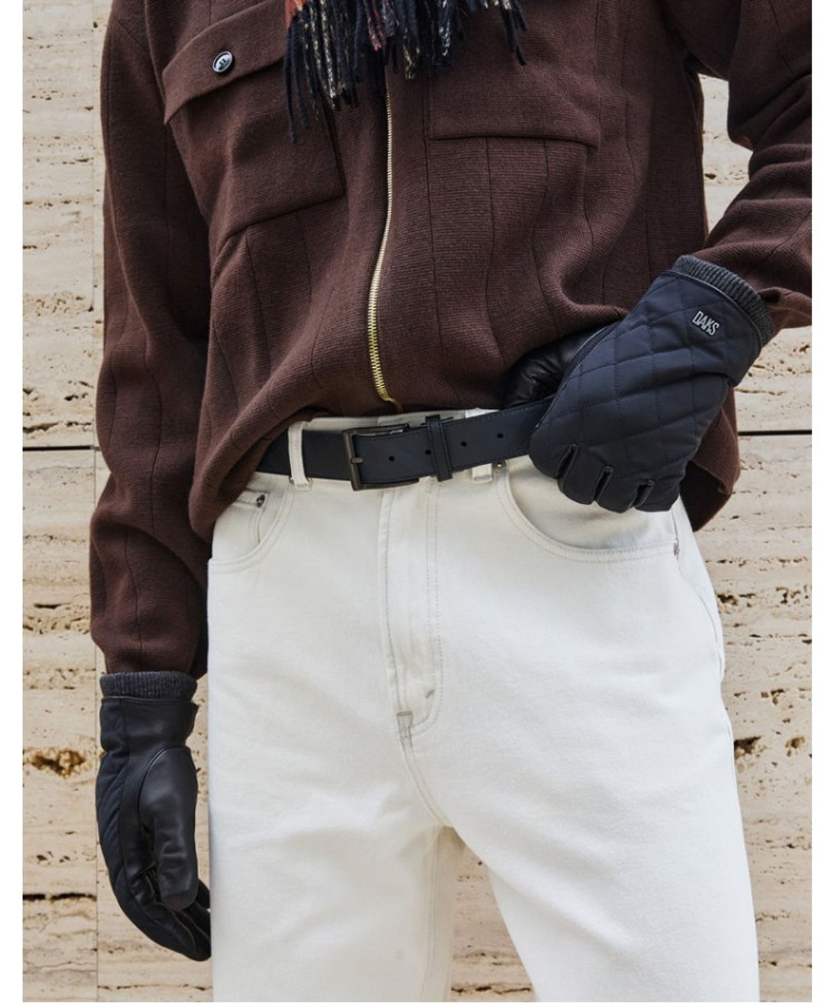 닥스 남성 액세서리(DAKS MEN'S ACCESSORIES) 패딩 퀄팅 남성 가죽장갑 블랙_DCGV5F700BK